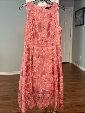 White House Black Market Coral Pink Floral Lace A-line Dress